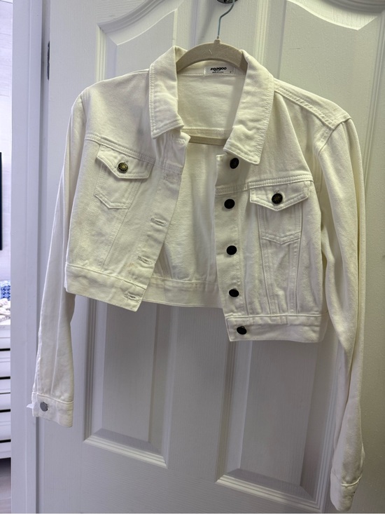 zeagoo Jackets & Blazers - Zeagoo Cropped White Denim Jean Jacket Size Small